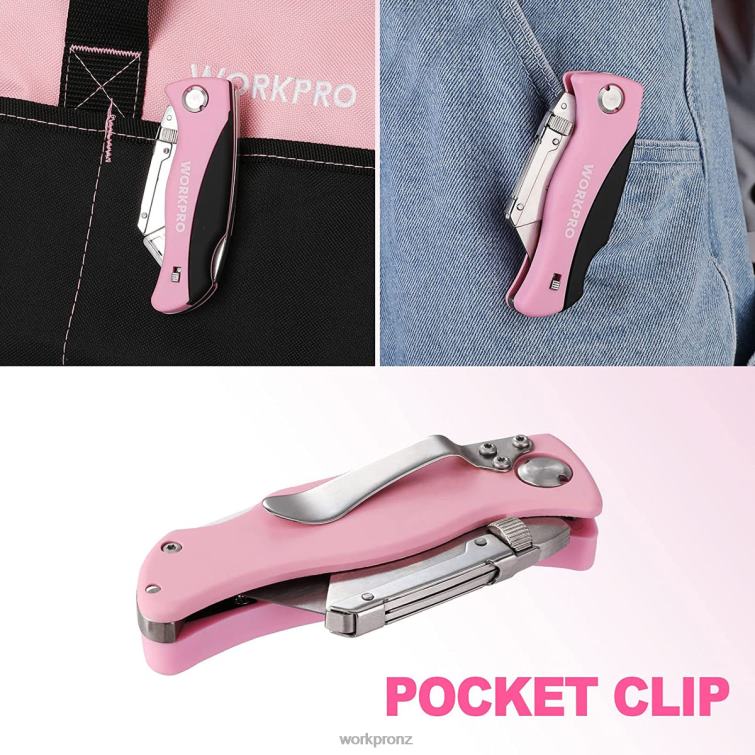 Folding Utility Knife, Quick Change Box Cutter, Razor Knife 8884L36 Pink WORKPRO Tool