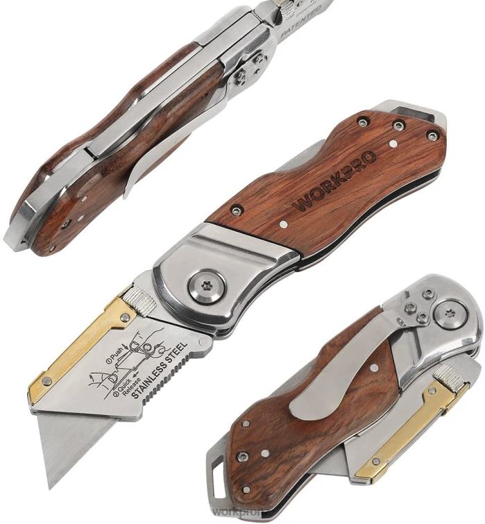 Folding Utility Knife Wood Handle Heavy Duty Cutter 8884L39 Morden WORKPRO Tool