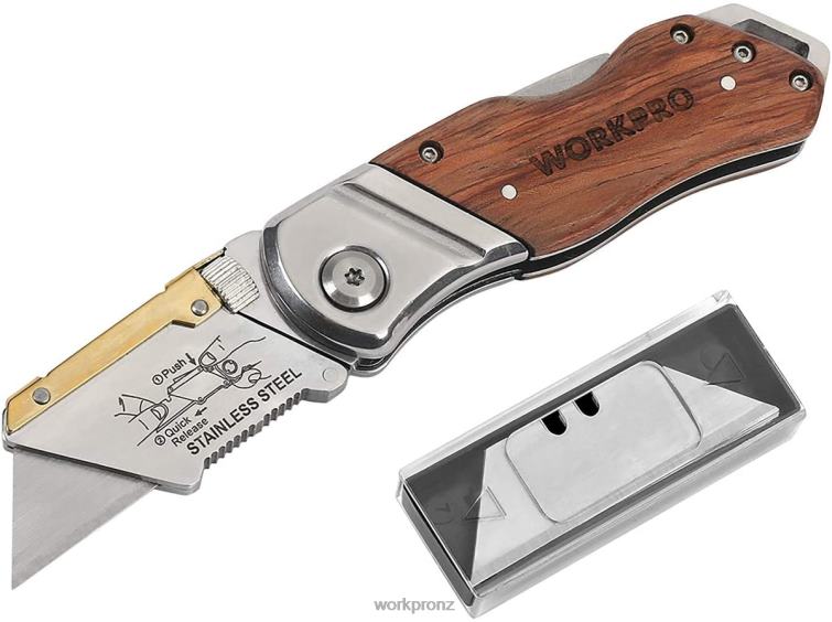 Folding Utility Knife Wood Handle Heavy Duty Cutter 8884L39 Morden WORKPRO Tool
