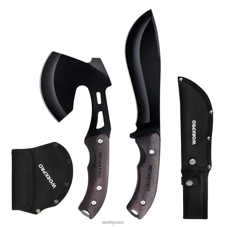 Full Tang Wood Handle Axe and Fixed Blade Knife Combo Set with Nylon Sheath 8884L48 Useful WORKPRO Tool
