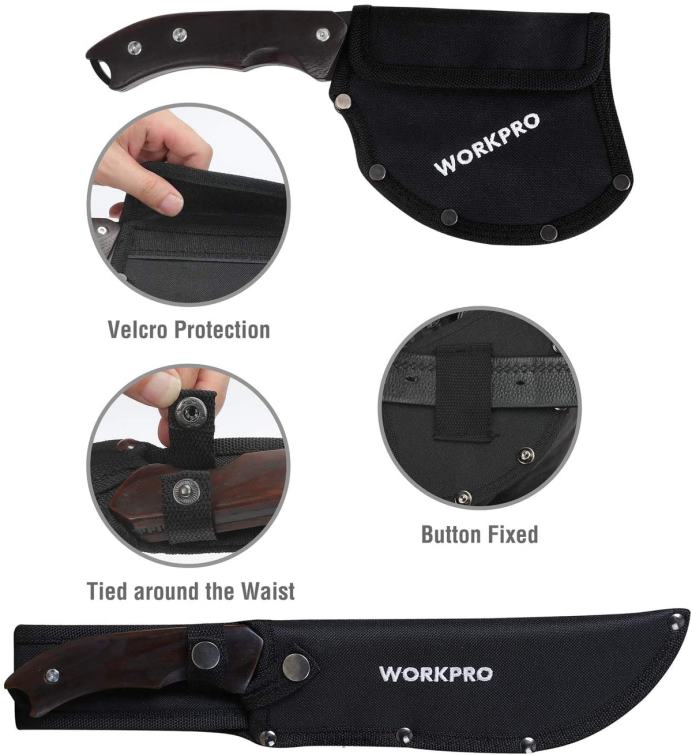 Full Tang Wood Handle Axe and Fixed Blade Knife Combo Set with Nylon Sheath 8884L48 Useful WORKPRO Tool