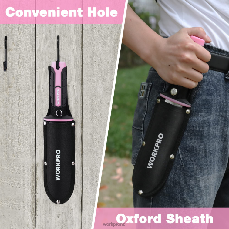 Garden Knife with Oxford Sheath, Stainless Steel Blade with Cutting Edge 8884L283 Green/Pink WORKPRO Tool