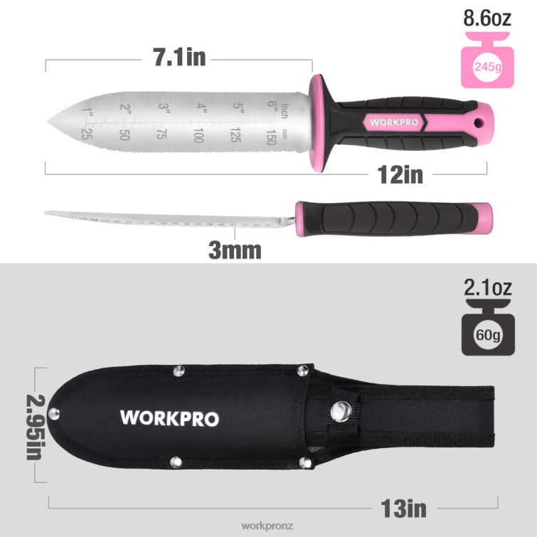 Garden Knife with Oxford Sheath, Stainless Steel Blade with Cutting Edge 8884L283 Green/Pink WORKPRO Tool
