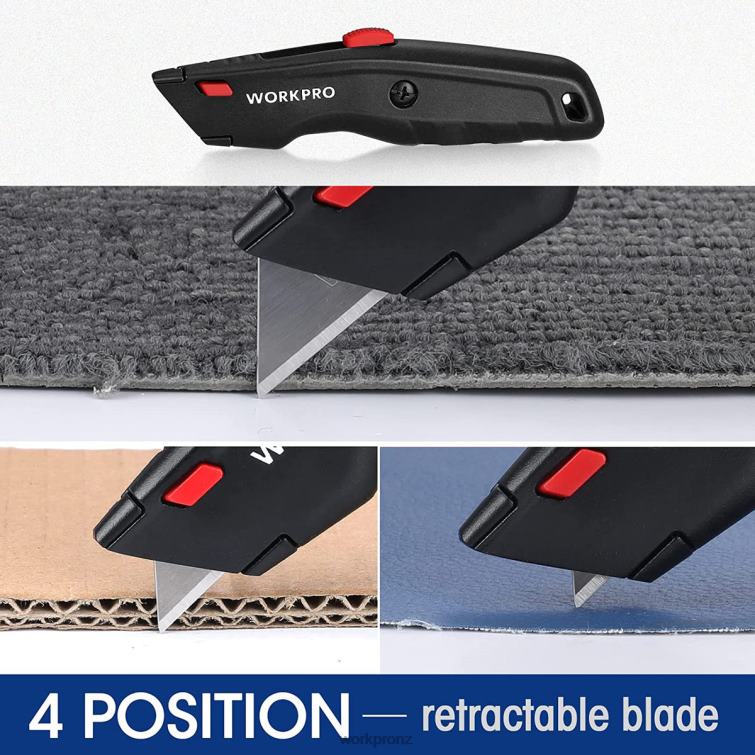 Premium Utility Knife, Retractable All Metal Heavy Duty Box Cutter, Quick Change Blade Razor Knife, with 10 Extra Blades 8884L51 Black/Blue/Red WORKPRO Tool