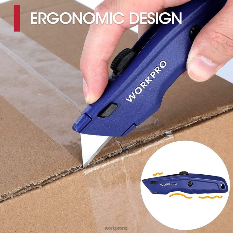 Premium Utility Knife, Retractable All Metal Heavy Duty Box Cutter, Quick Change Blade Razor Knife, with 10 Extra Blades 8884L51 Black/Blue/Red WORKPRO Tool