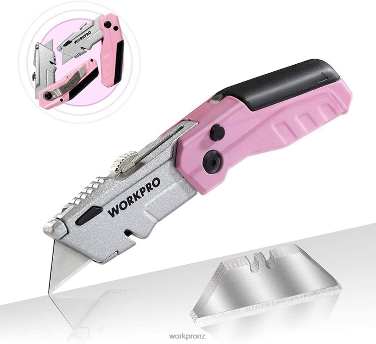 Quick-Change Folding Utility Knife with12 Extra Blades 8884L37 Pink WORKPRO Tool
