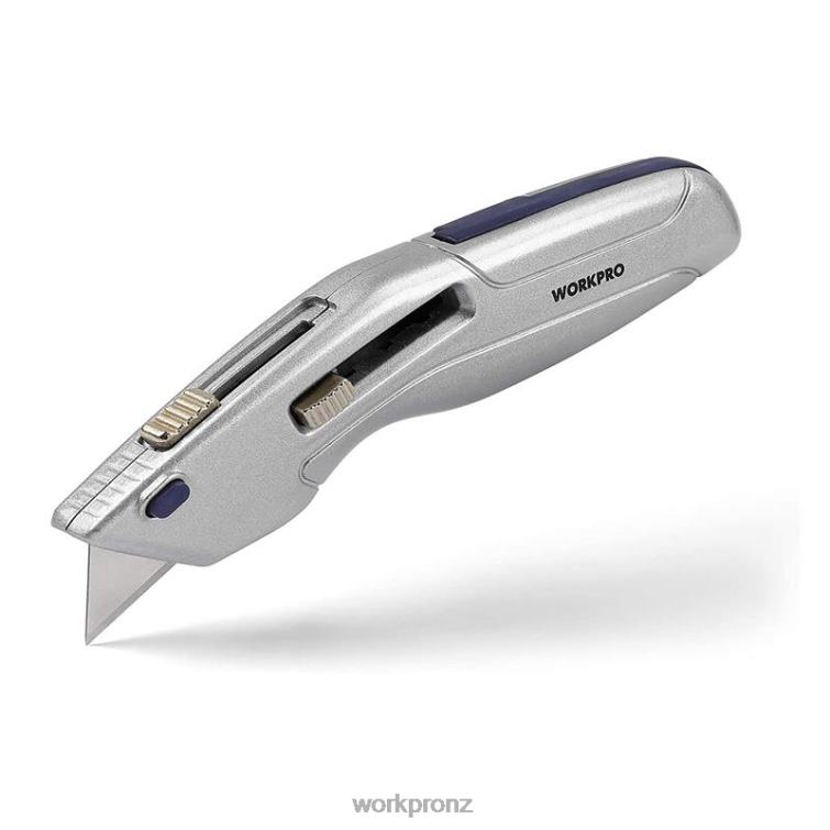 Retractable Utility Knife and Self-retracting Safety Box with 2 Extra Blades Included 8884L41 Morden WORKPRO Tool