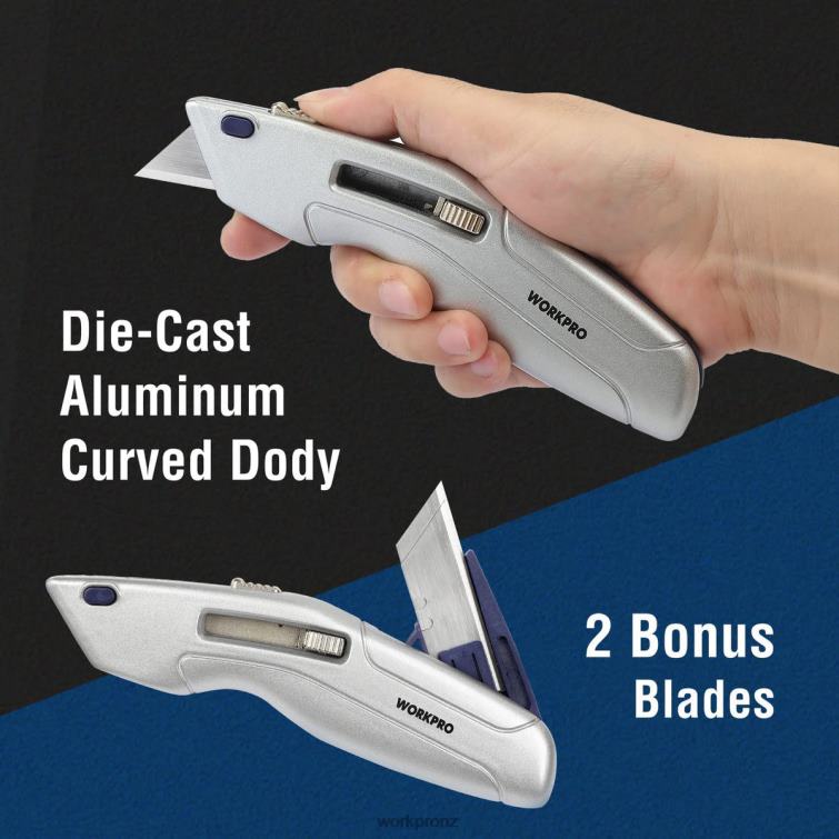 Retractable Utility Knife and Self-retracting Safety Box with 2 Extra Blades Included 8884L41 Morden WORKPRO Tool
