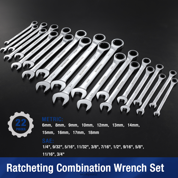 22-Piece Ratcheting Combination Wrench Set 8884L81 Morden WORKPRO Tool