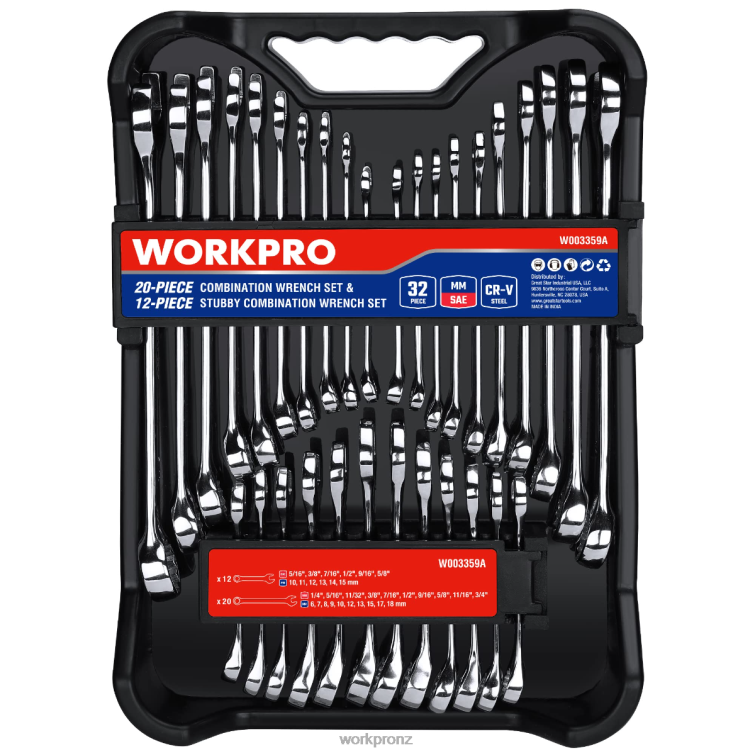 32 Pcs SAE & Metric Combination 12 PT Regular and Stubby Wrench Set 8884L92 Morden WORKPRO Tool