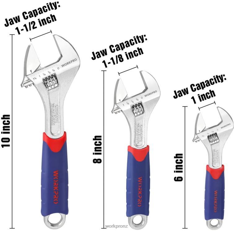 3 Pcs Adjustable Wrench Set 8884L83 Morden WORKPRO Tool