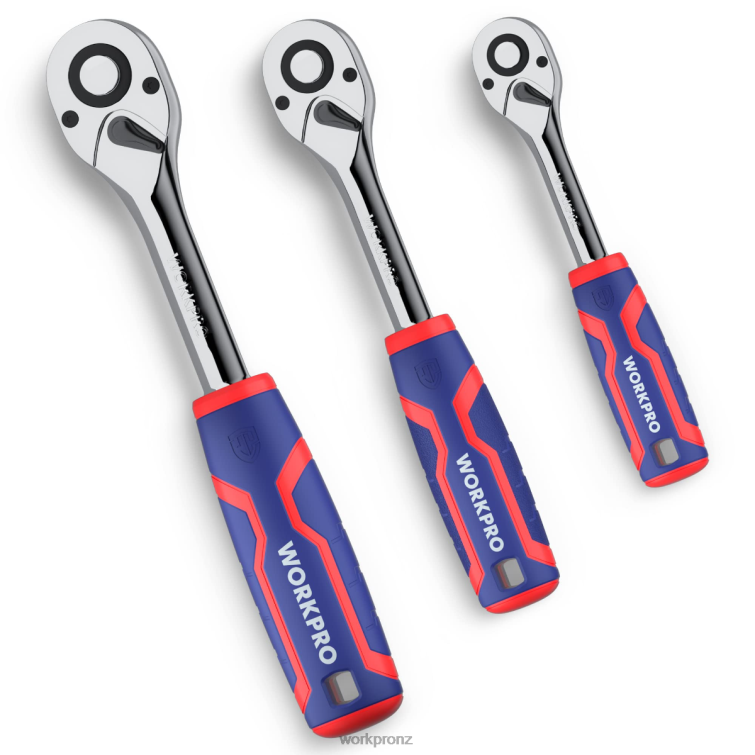 3 Pcs Ratchet Set, Quick-Release Reversible 72-Tooth 40CR Steel Drive Socket Wrench 8884L91 Helpful WORKPRO Tool