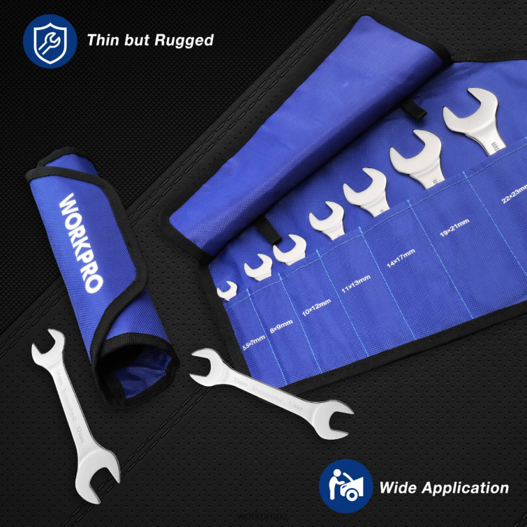 7 Pcs Metric Super-Thin Wrench Set with Roll-up Organizer Pouch 8884L96 Helpful WORKPRO Tool