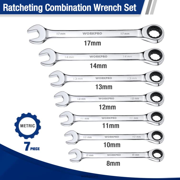 7-Piece Ratcheting Combination Wrench Set 8884L85 Useful WORKPRO Tool