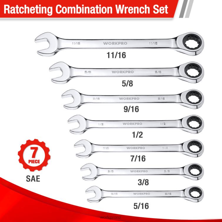 7-Piece Ratcheting Combination Wrench Set 8884L85 Useful WORKPRO Tool