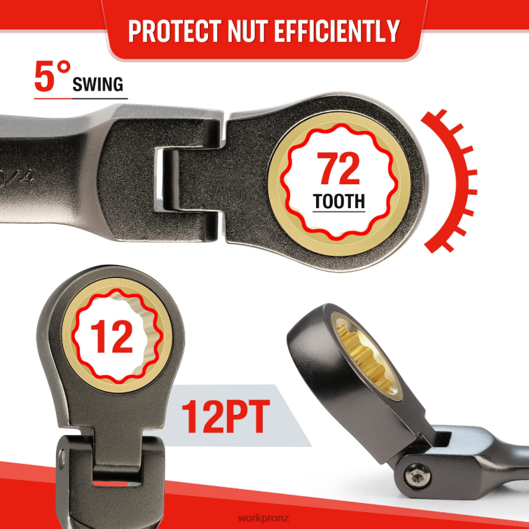 8 Pcs Flex-Head Stubby Ratcheting Combination Wrench Set 8884L82 New WORKPRO Tool