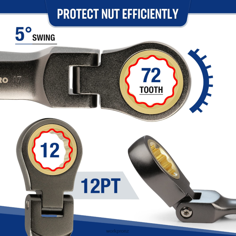 8 Pcs Flex-Head Stubby Ratcheting Combination Wrench Set 8884L82 New WORKPRO Tool