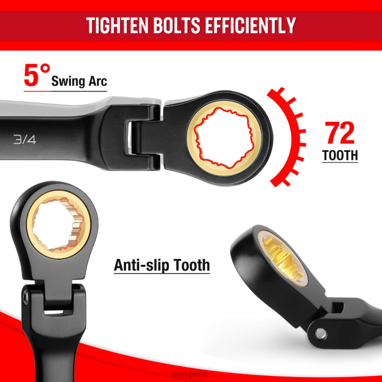 8 Pcs Ratcheting Combination Flex-Head Anti-Slip Wrench Set 8884L80 Morden WORKPRO Tool