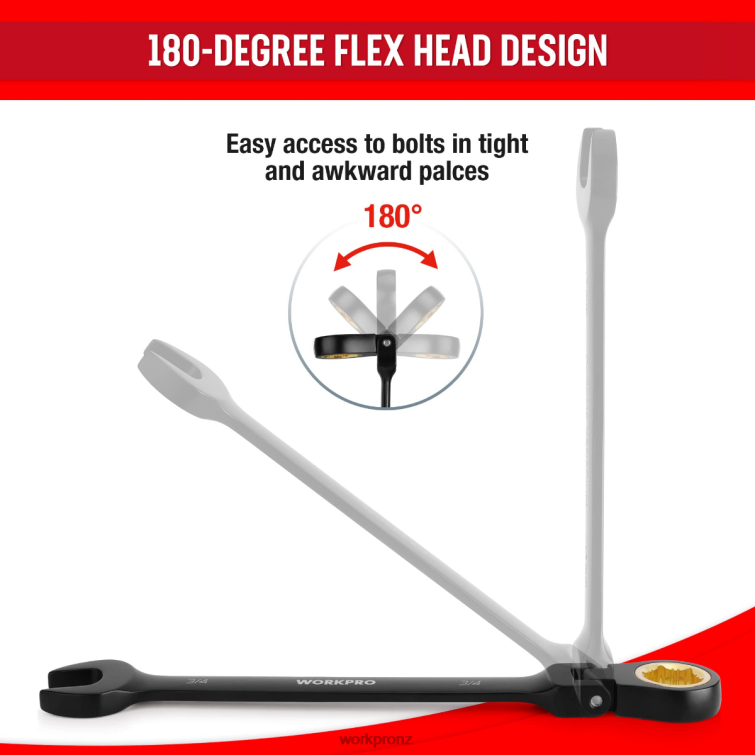 8 Pcs Ratcheting Combination Flex-Head Anti-Slip Wrench Set 8884L80 Morden WORKPRO Tool