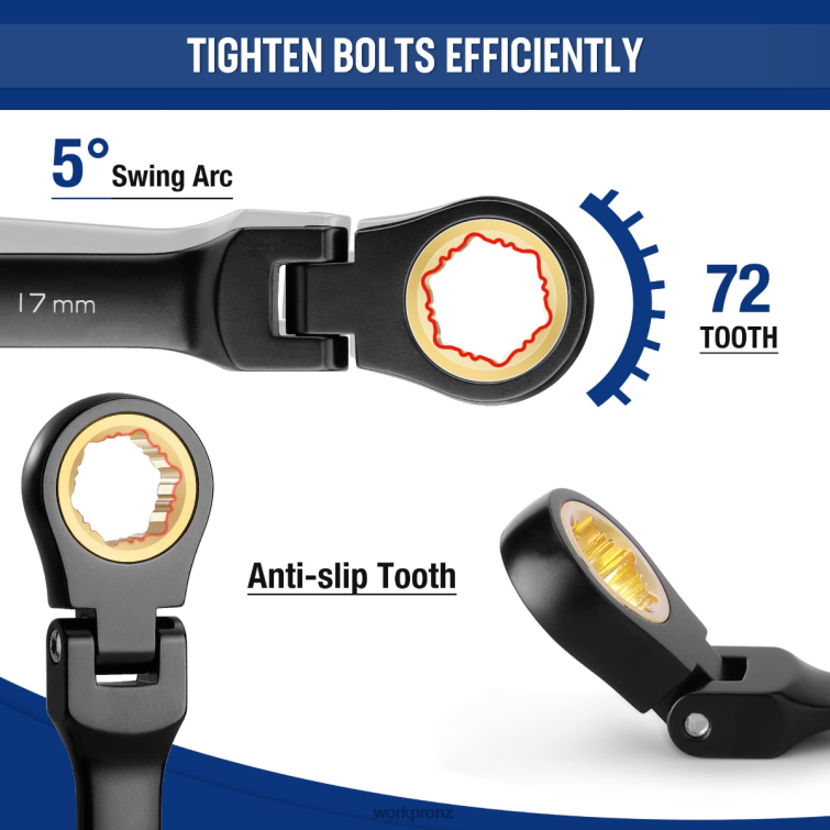 8 Pcs Ratcheting Combination Flex-Head Anti-Slip Wrench Set 8884L80 Morden WORKPRO Tool