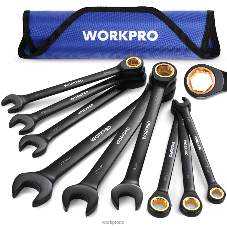 9 Pcs Anti-Slip Ratcheting Combination Wrench Set 8884L88 Black WORKPRO Tool