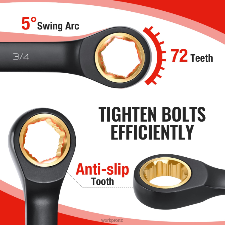 9 Pcs Anti-Slip Ratcheting Combination Wrench Set 8884L88 Black WORKPRO Tool