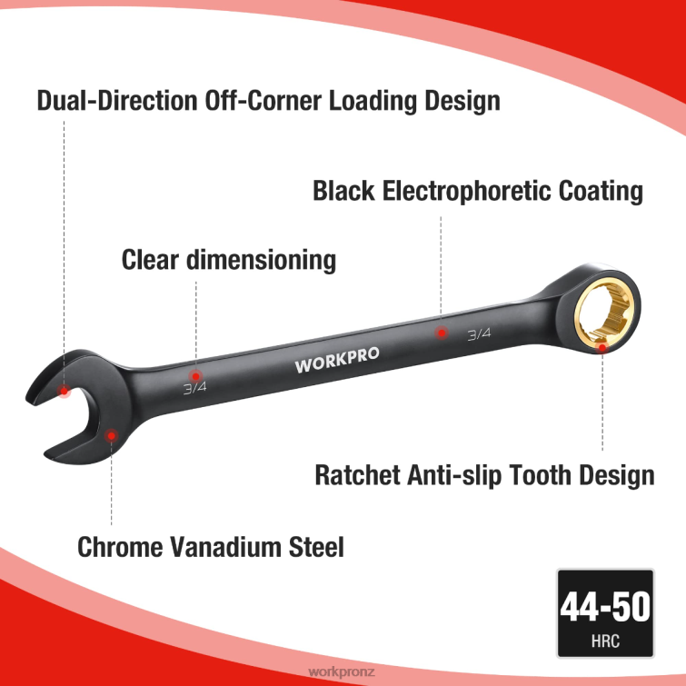 9 Pcs Anti-Slip Ratcheting Combination Wrench Set 8884L88 Black WORKPRO Tool