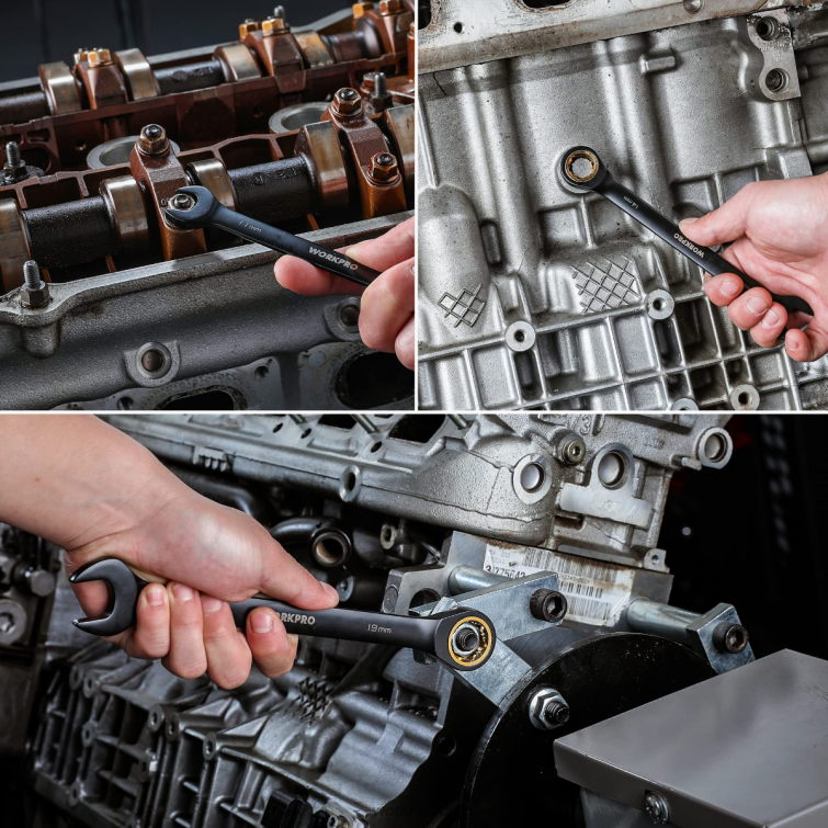 9 Pcs Anti-Slip Ratcheting Combination Wrench Set 8884L88 Black WORKPRO Tool