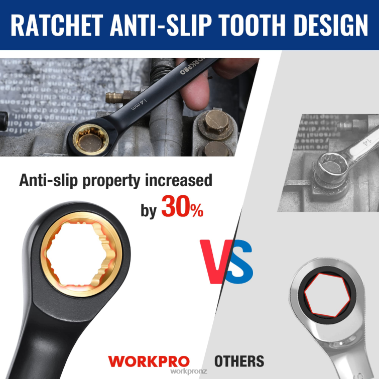 9 Pcs Anti-Slip Ratcheting Combination Wrench Set 8884L88 Black WORKPRO Tool