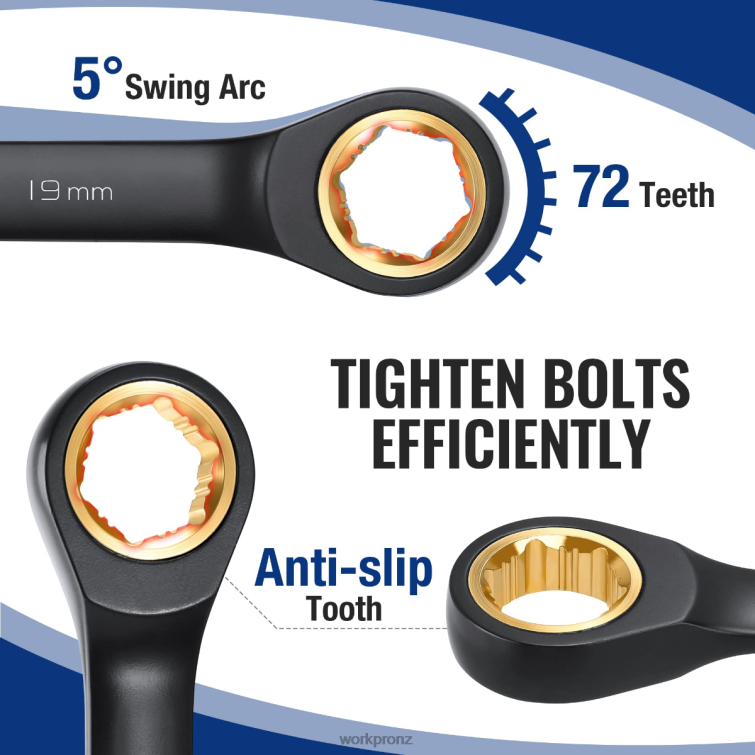 9 Pcs Anti-Slip Ratcheting Combination Wrench Set 8884L88 Black WORKPRO Tool