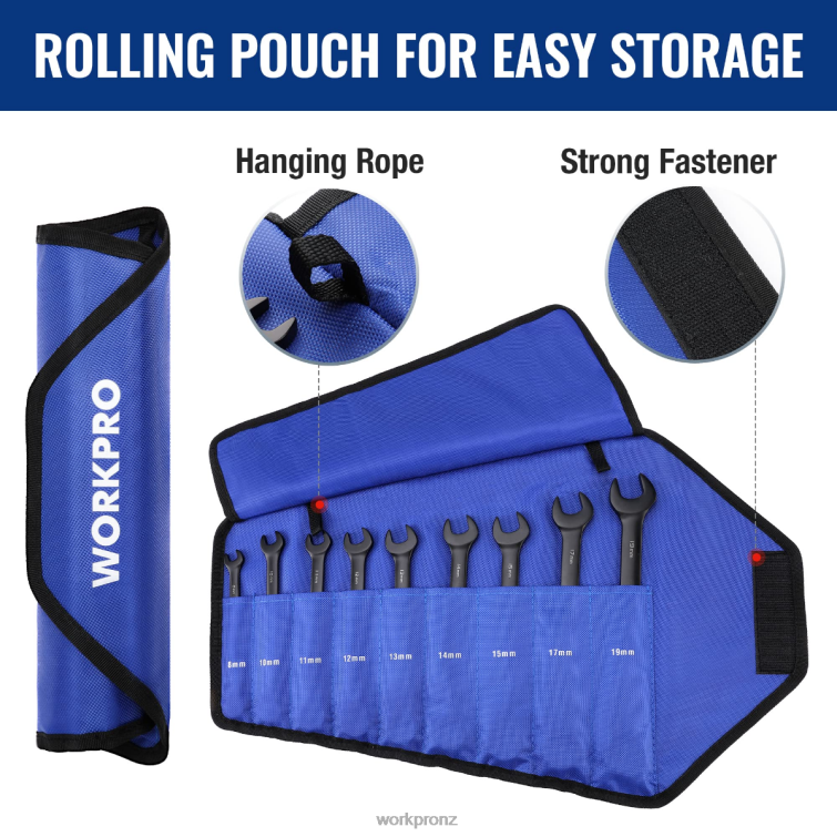 9 Pcs Anti-Slip Ratcheting Combination Wrench Set 8884L88 Black WORKPRO Tool