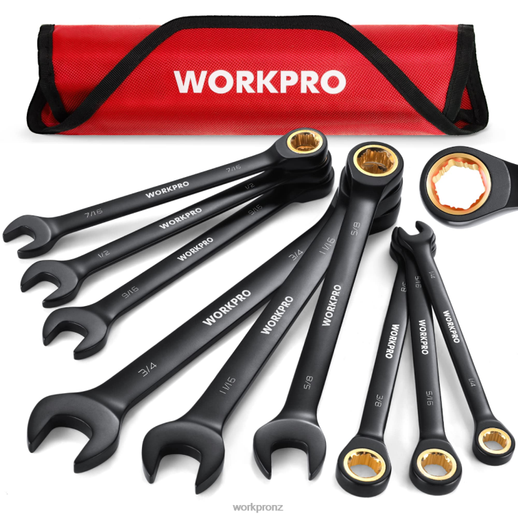 9 Pcs Anti-Slip Ratcheting Combination Wrench Set 8884L88 Black WORKPRO Tool