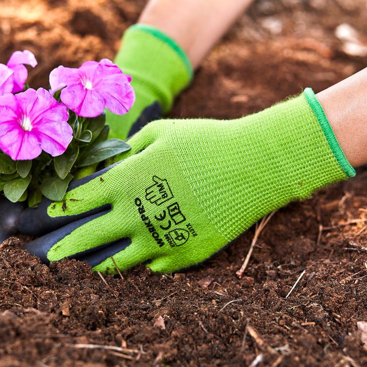 2 Pairs Garden Working Gloves with Eco Latex Palm Coated and Touchscreen for Weeding, Digging, Raking and Pruning 8884L273 New WORKPRO Tool