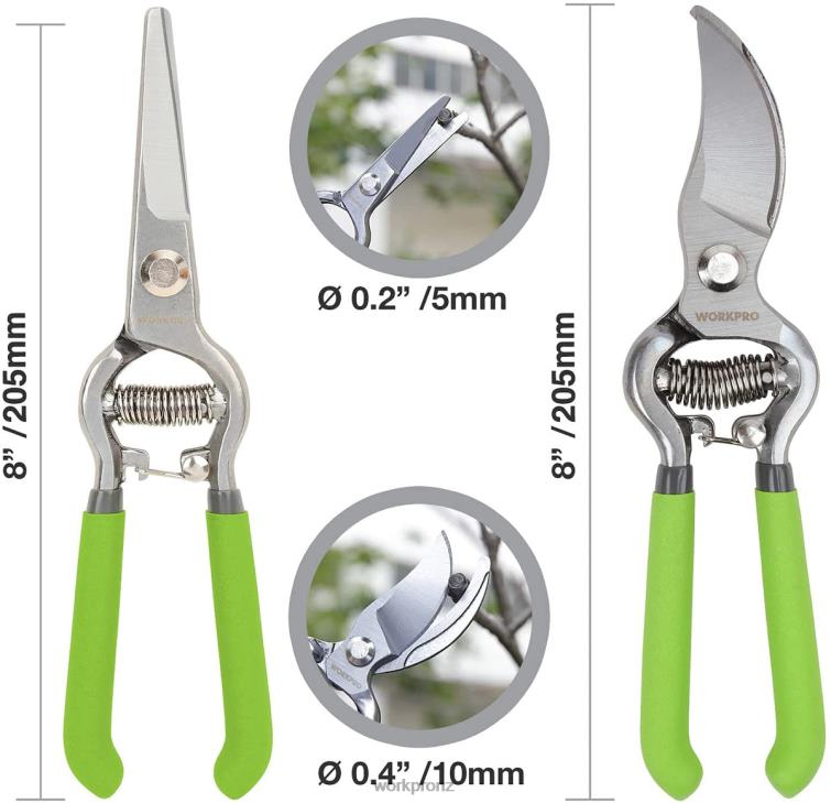 2 Pcs Pruning Shears Set with Steel Straight Blade 8884L271 Helpful WORKPRO Tool