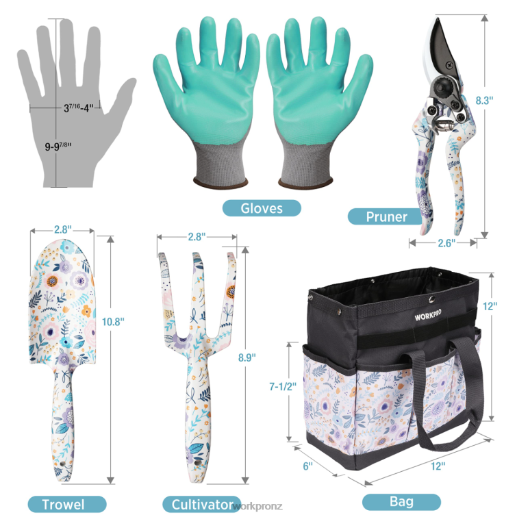 5PCS Aluminum Heavy Duty Gardening Tool Set 8884L284 White/Pink WORKPRO Tool