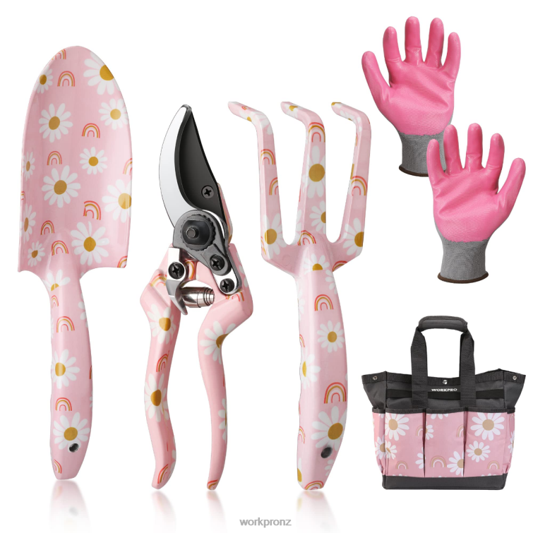 5PCS Aluminum Heavy Duty Gardening Tool Set 8884L284 White/Pink WORKPRO Tool