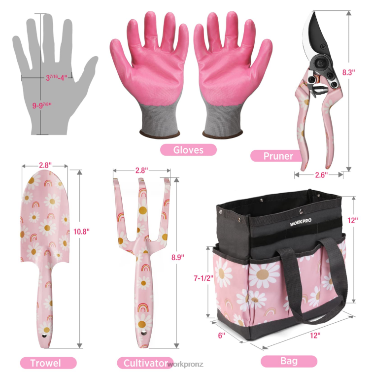 5PCS Aluminum Heavy Duty Gardening Tool Set 8884L284 White/Pink WORKPRO Tool