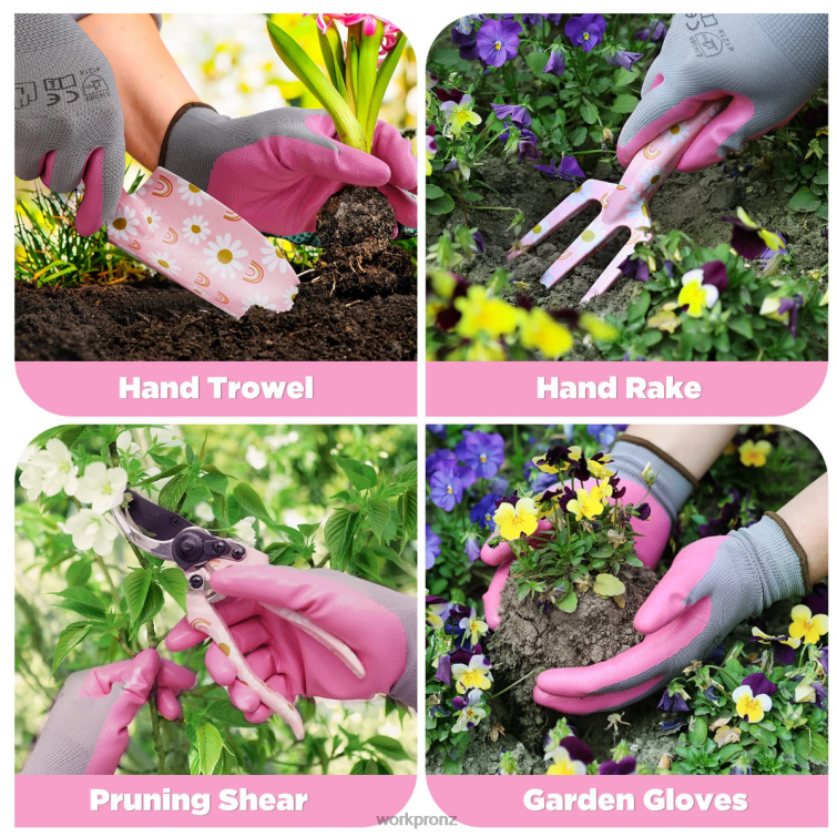 5PCS Aluminum Heavy Duty Gardening Tool Set 8884L284 White/Pink WORKPRO Tool
