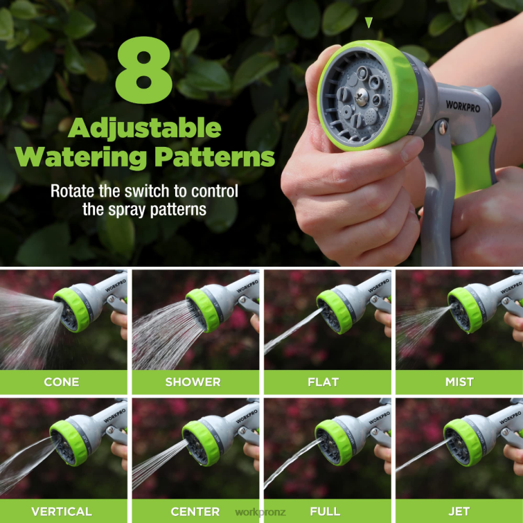 Garden High Pressure Water Hose Nozzle Sprayer with 8 Adjustable Watering Patterns & Thumb Control Design 8884L288 Useful WORKPRO Tool
