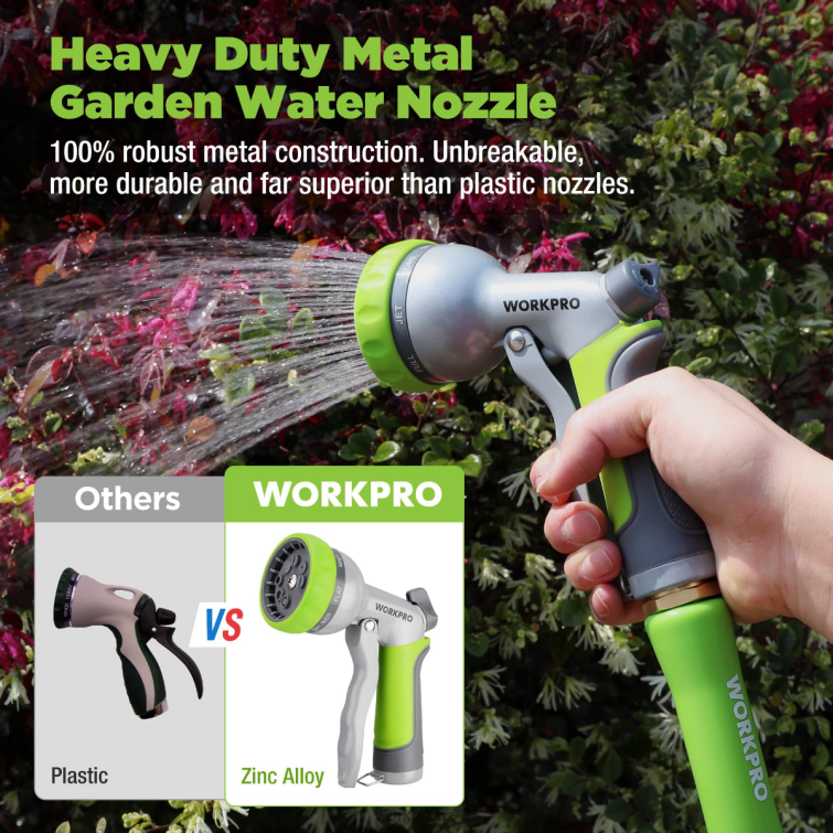 Garden High Pressure Water Hose Nozzle Sprayer with 8 Adjustable Watering Patterns & Thumb Control Design 8884L288 Useful WORKPRO Tool