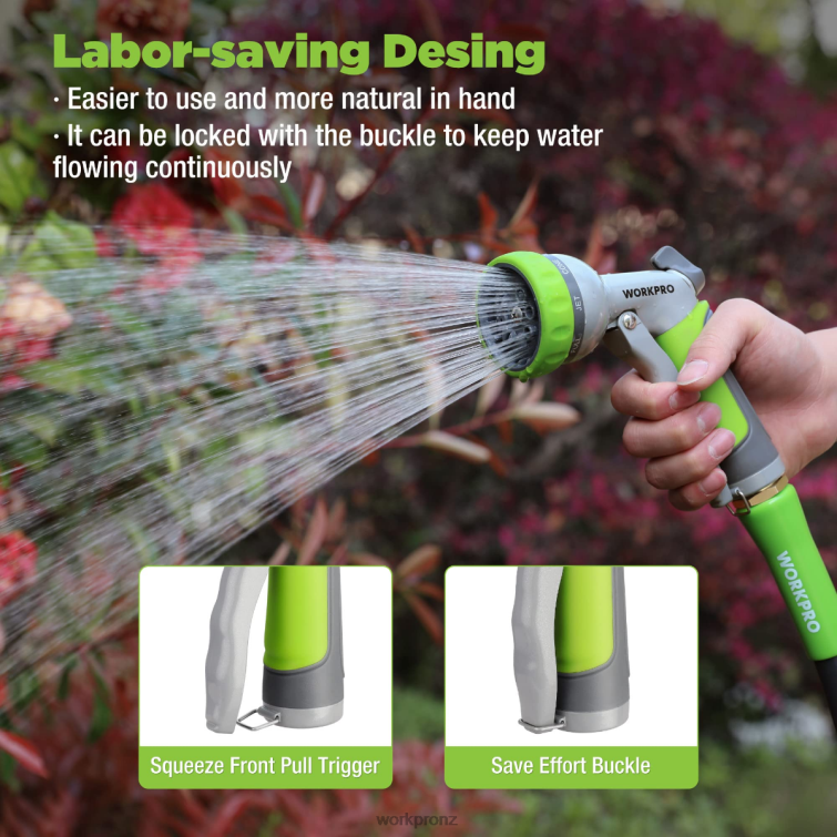 Garden High Pressure Water Hose Nozzle Sprayer with 8 Adjustable Watering Patterns & Thumb Control Design 8884L288 Useful WORKPRO Tool