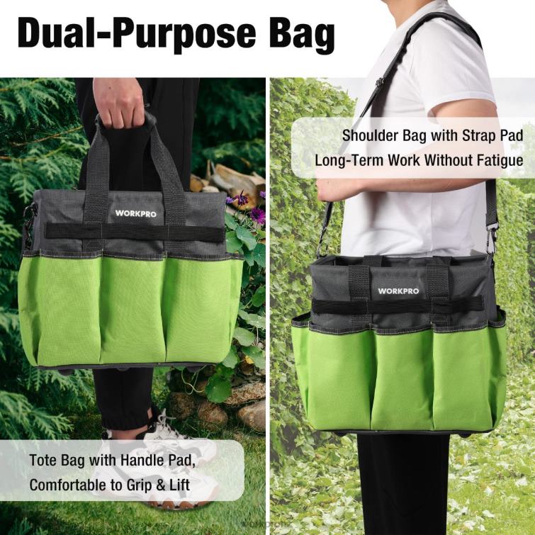 Heavy Duty Standable Garden Tote Bag, with 10 Pockets and Long Adjustable Shoulder Strap 8884L281 Helpful WORKPRO Tool