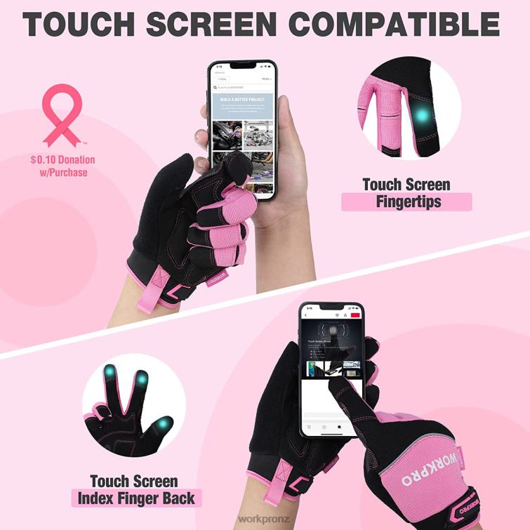 Safety Work Gloves, Touch Screen, Terry Fabric, Non-Slip Working Gloves- M 8884L250 Pink WORKPRO Tool