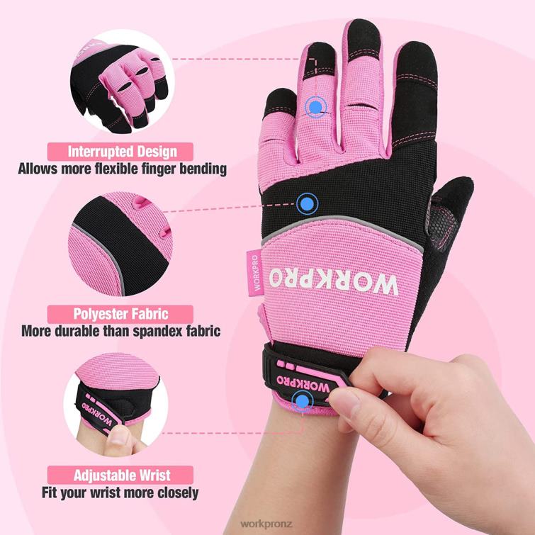 Safety Work Gloves, Touch Screen, Terry Fabric, Non-Slip Working Gloves- M 8884L250 Pink WORKPRO Tool