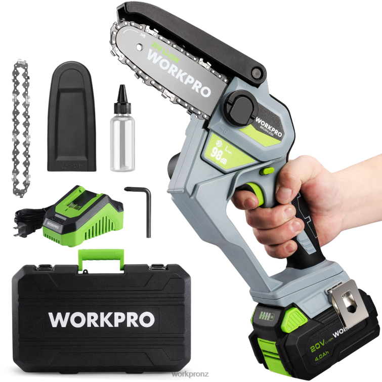 20V Brushless Cordless Compact Chainsaw with 4.0Ah Battery and Replacement Chain 8884L298 Morden WORKPRO Tool
