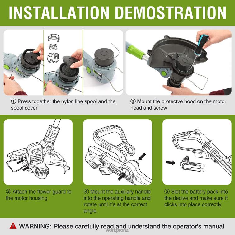 20V Cordless String Trimmer / Edger 12-inch with 2Ah Lithium-Ion Battery 1 Hour Quick Charger 16.4ft Trimmer Line Included 8884L293 Helpful WORKPRO Tool