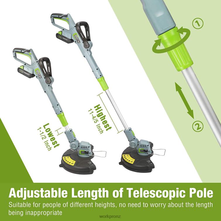 20V Cordless String Trimmer / Edger 12-inch with 2Ah Lithium-Ion Battery 1 Hour Quick Charger 16.4ft Trimmer Line Included 8884L293 Helpful WORKPRO Tool