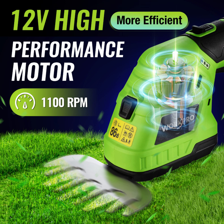2 in 1 12V Electric Cordless Grass Hedge Shear & Handheld Shrubbery Trimmer, with 2.0Ah Rechargeable Lithium-Ion Battery and 1 Hour Fast Charger 8884L301 Morden WORKPRO Tool