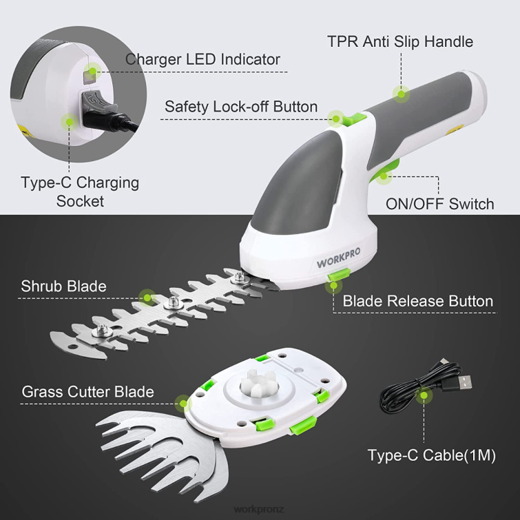 2 in 1 Handheld 7.2V Electric Cordless Shrubbery Trimmer Hedge Shears/Grass Cutter 8884L269 Pink/Green/White WORKPRO Tool