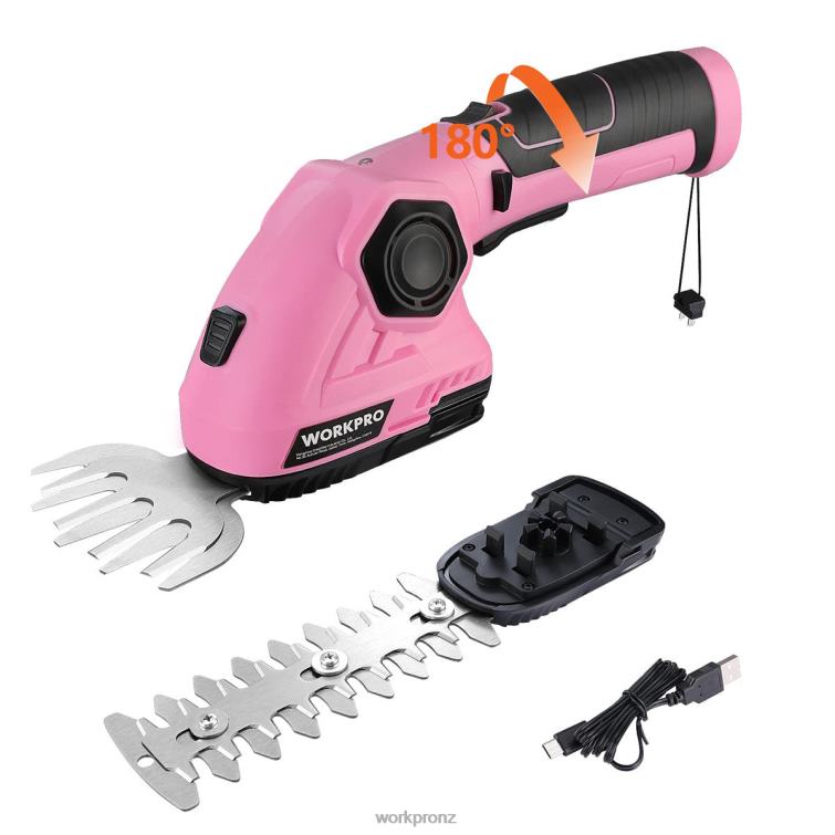 2 in 1 Handheld Hedge Trimmer 7.2V Electric Grass Trimmer/Hedge Shears 8884L266 Pink WORKPRO Tool